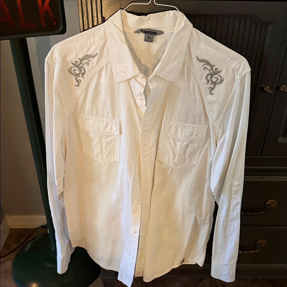 Machine White Shirt with Gray Embroidery